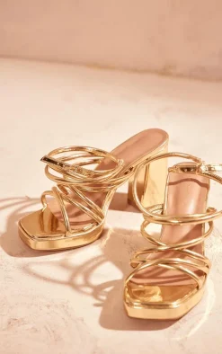 PrettyLittleThing Platform Sandals*PU Square Toe Tube Strap Platform Block Heeled Sandals