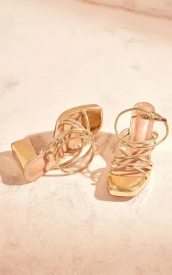 PrettyLittleThing Platform Sandals*PU Square Toe Tube Strap Platform Block Heeled Sandals