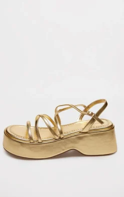 PrettyLittleThing Flatform Sandals*PU Strappy Cut Out Flatform Sandals