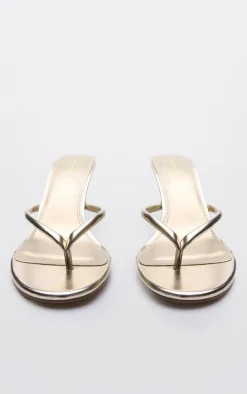 PrettyLittleThing Mules*PU Toe Thong Round Toe Mid Heeled Mules