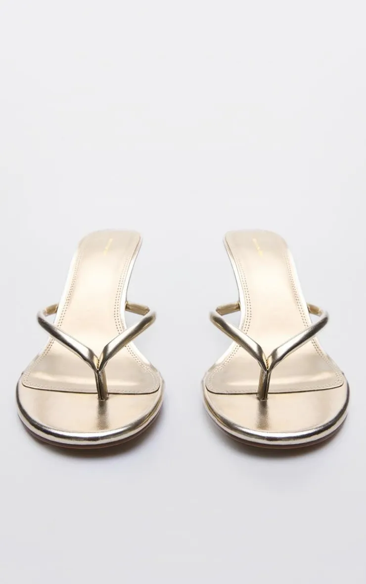 PrettyLittleThing Mules*PU Toe Thong Round Toe Mid Heeled Mules