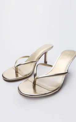 PrettyLittleThing Mules*PU Toe Thong Round Toe Mid Heeled Mules