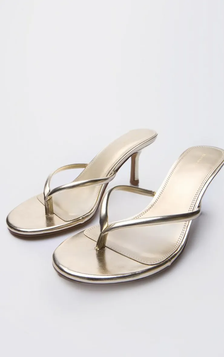 PrettyLittleThing Mules*PU Toe Thong Round Toe Mid Heeled Mules