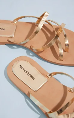 PrettyLittleThing Flat Sandals*Real Leather Round Toe Four Cross Over Straps Flat Sandals