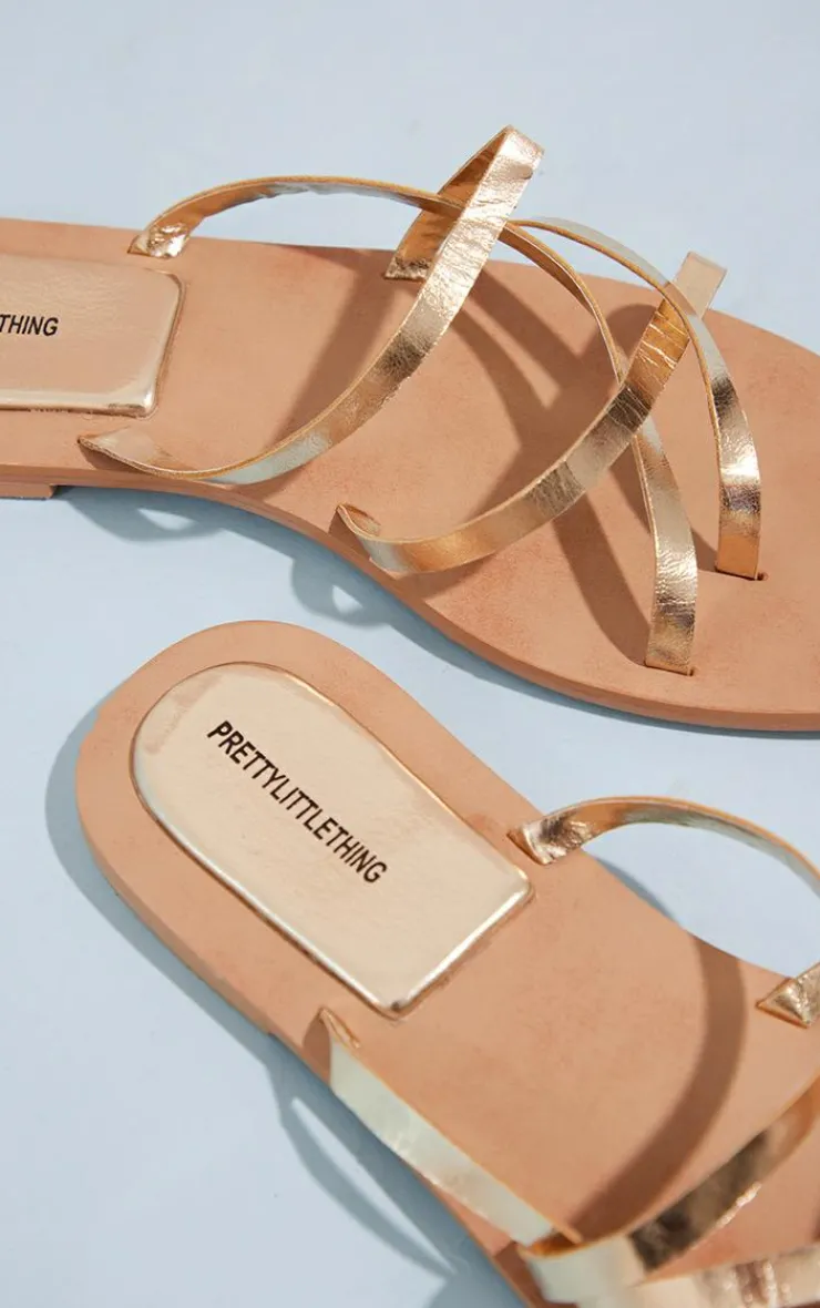 PrettyLittleThing Flat Sandals*Real Leather Round Toe Four Cross Over Straps Flat Sandals