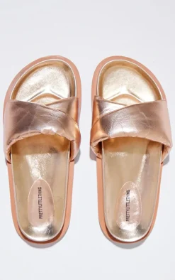 PrettyLittleThing Flat Sandals*Real Leather Round Toe Cross Strap Footbed Sandals