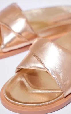 PrettyLittleThing Flat Sandals*Real Leather Round Toe Cross Strap Footbed Sandals