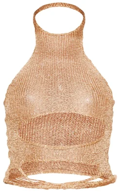 PrettyLittleThing Knitted Tops*Sequin Knit High Neck Cut Out Top