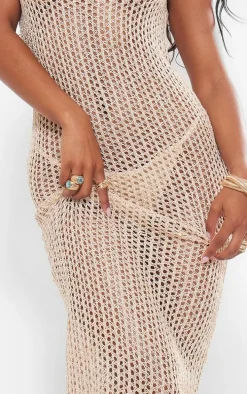 Gold Sequin Knit Racer Neck Maxi Dress