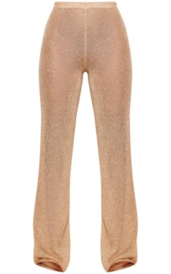 Outlet PrettyLittleThing Sequin Knit Wide Leg Floaty Pants Gold