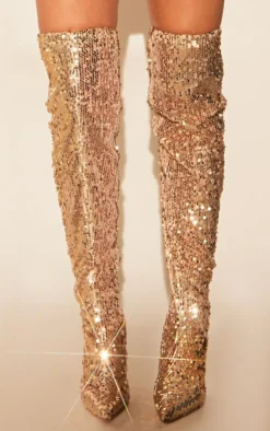 PrettyLittleThing Over The Knee Boots*Sequin Point Toe Over The Knee Heeled Boots