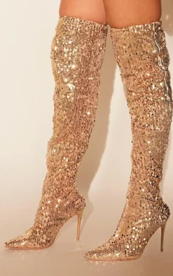 PrettyLittleThing Over The Knee Boots*Sequin Point Toe Over The Knee Heeled Boots
