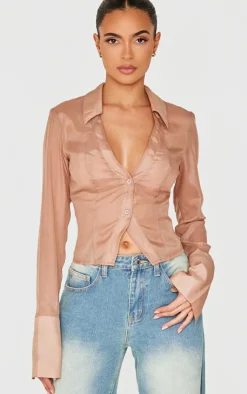 PrettyLittleThing Shirts*Sheer Chiffon Fitted Shirt