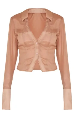 PrettyLittleThing Shirts*Sheer Chiffon Fitted Shirt