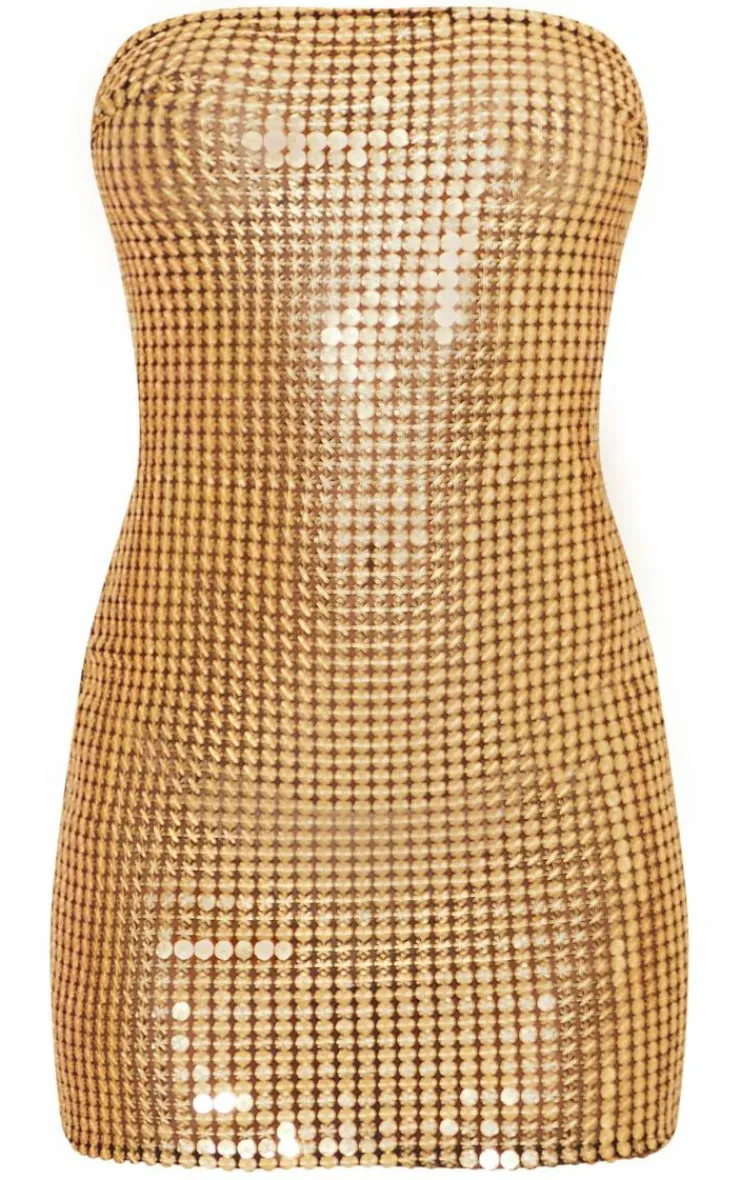 Sheer Sequin Bandeau Bodycon Dress-PrettyLittleThing Sale