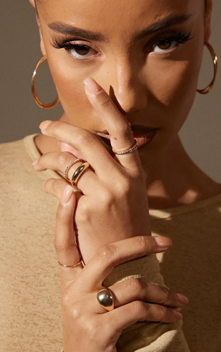 PrettyLittleThing Rings*Simple Curved Diamante 6 Ring Pack