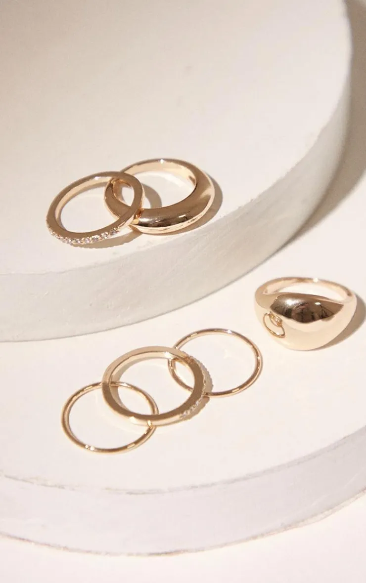 PrettyLittleThing Rings*Simple Curved Diamante 6 Ring Pack