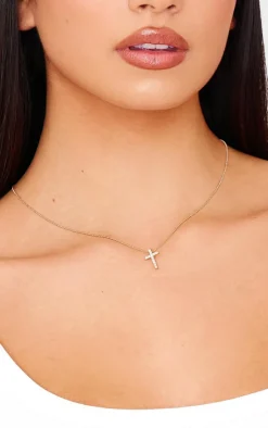 PrettyLittleThing Necklaces*Simple Dainty Diamante Cross Necklace