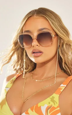 PrettyLittleThing Square Sunglasses*Squared Hammered Textured Sunglasses Chain
