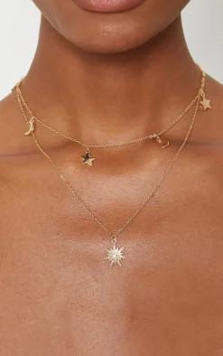 PrettyLittleThing Necklaces*Star Moon Pendant Layered Necklace