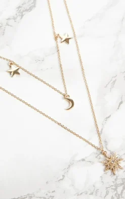 PrettyLittleThing Necklaces*Star Moon Pendant Layered Necklace