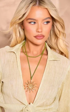 PrettyLittleThing Necklaces*Sun Detail Khaki Rope Necklace