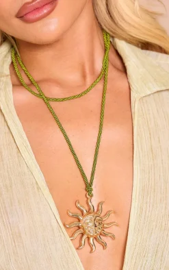 PrettyLittleThing Necklaces*Sun Detail Khaki Rope Necklace