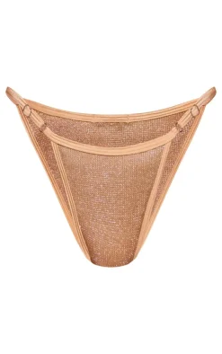 Gold Textured Lurex Tanga Bikini Bottoms
