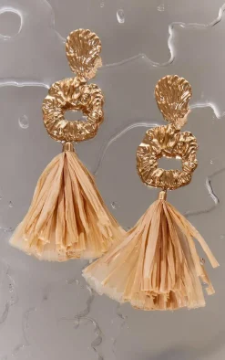 PrettyLittleThing Statement Earrings*Textured Shell Raffia Drop Statement Earrings