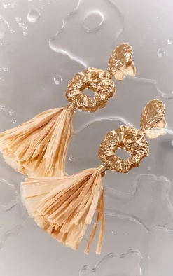 PrettyLittleThing Statement Earrings*Textured Shell Raffia Drop Statement Earrings