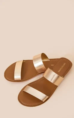 PrettyLittleThing Slides*Twin Strap Basic Leather Sandals