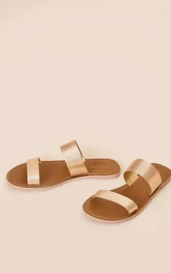 PrettyLittleThing Slides*Twin Strap Basic Leather Sandals