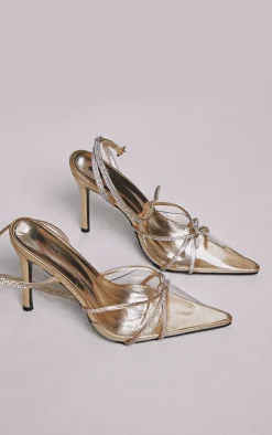 PrettyLittleThing Wide Fit Heels*Wide Fit Diamante Knot Detail Point Toe Mid Heeled Sandals