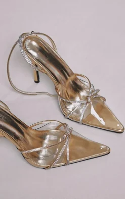 PrettyLittleThing Wide Fit Heels*Wide Fit Diamante Knot Detail Point Toe Mid Heeled Sandals