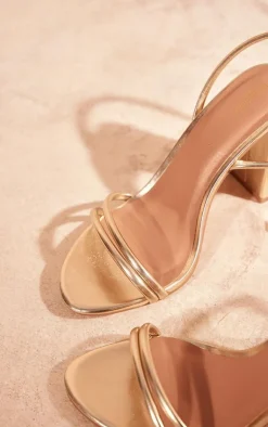 PrettyLittleThing Wide Fit Sandals*Wide Fit Metallic PU Round Toe Barely There Block High Heeled Sandals