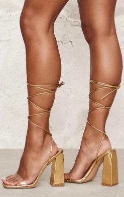 PrettyLittleThing Wide Fit Sandals*Wide Fit Metallic Pu Clear Strap Block Heel Sandals
