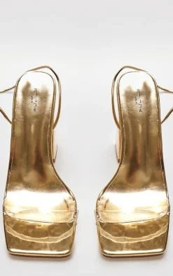 PrettyLittleThing Wide Fit Sandals*Wide Fit Metallic Pu Clear Strap Block Heel Sandals