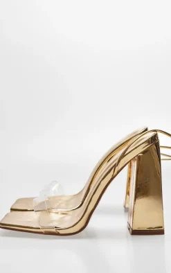 PrettyLittleThing Wide Fit Sandals*Wide Fit Metallic Pu Clear Strap Block Heel Sandals