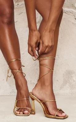 PrettyLittleThing Wide Fit Heels*Wide Fit Pu Square Toe Knot Lace Up High Heeled Sandals
