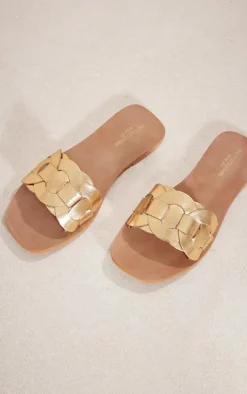 PrettyLittleThing Wide Fit Sandals*Wide Fit Real Leather Round Toe Woven Thick Leather Strap Sandals