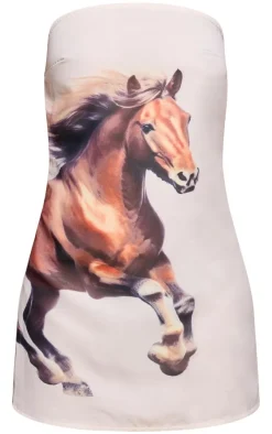 en Horse Printed Chiffon Bandeau Shift Dress-PrettyLittleThing Hot