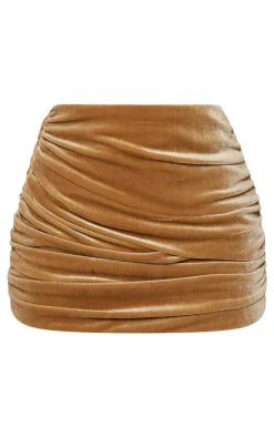 Golden Olive Velvet Ruched Mini Skirt-PrettyLittleThing Outlet