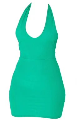 Ribbed Halterneck Tie Back Bodycon Dress-PrettyLittleThing Discount