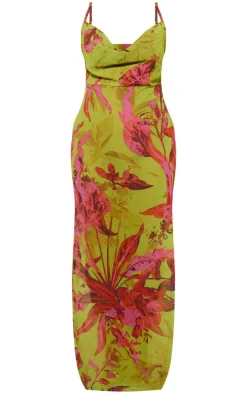 Abstract Floral Print Sheer Chiffon Lace Up Back Maxi Dress-PrettyLittleThing Hot