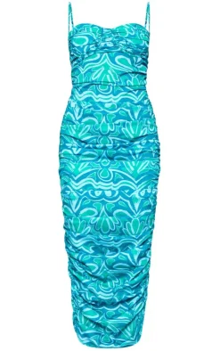 Abstract Print Asymmetric Detail Ruched Midaxi Dress-PrettyLittleThing
