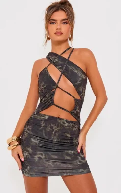 Abstract Print Extreme Cut Out Mini Dress-PrettyLittleThing New