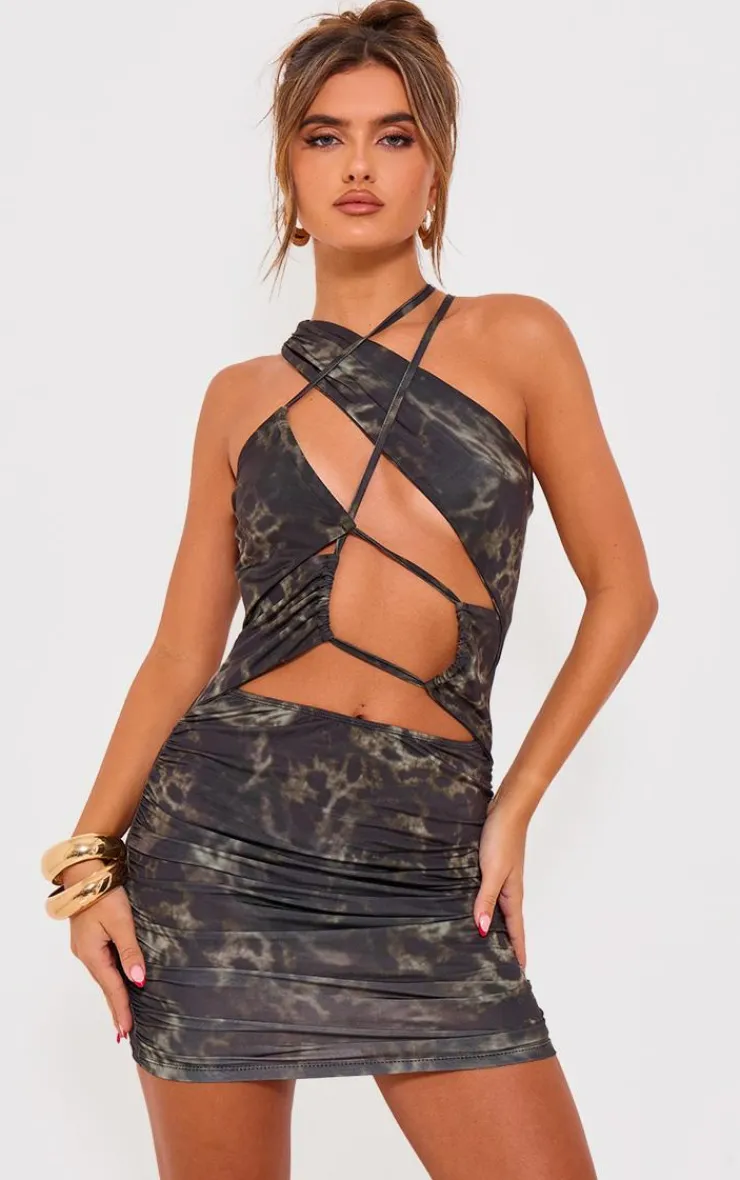 Abstract Print Extreme Cut Out Mini Dress-PrettyLittleThing New