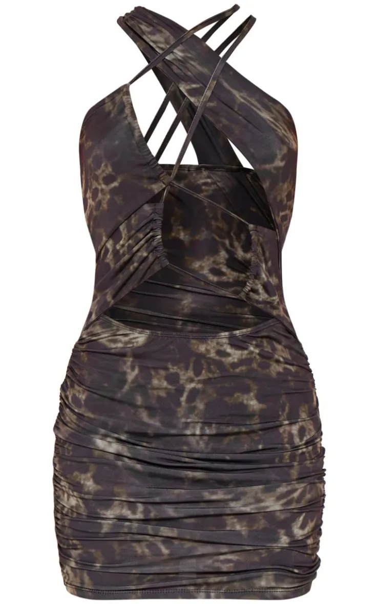 Abstract Print Extreme Cut Out Mini Dress-PrettyLittleThing New