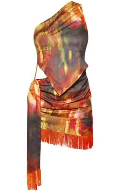 Abstract Print Halter Neck Fringe Mini Dress-PrettyLittleThing Best