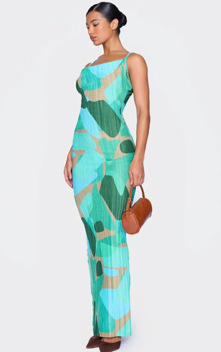 Abstract Print Plisse Strappy Maxi Dress-PrettyLittleThing Hot